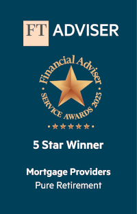 The FT Adviser service awards logo displaying 5 star mortgage provider winner, Pure Retirement.