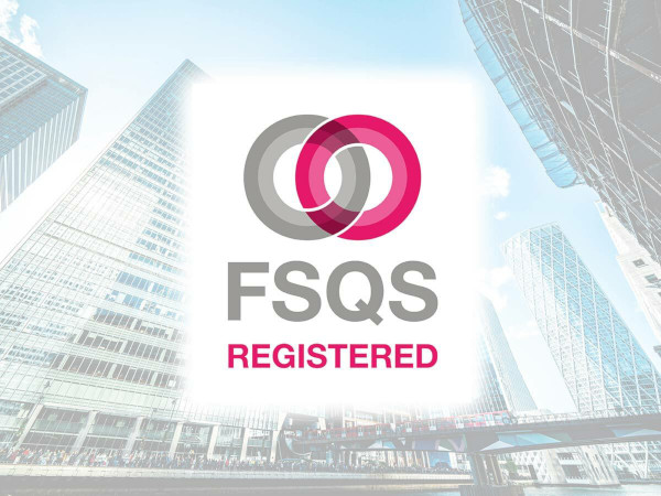 FSQS registered logo against a cityscape background